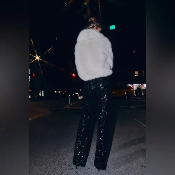 Elegant Black Sequin Dress Pants - Picture 5 of 11